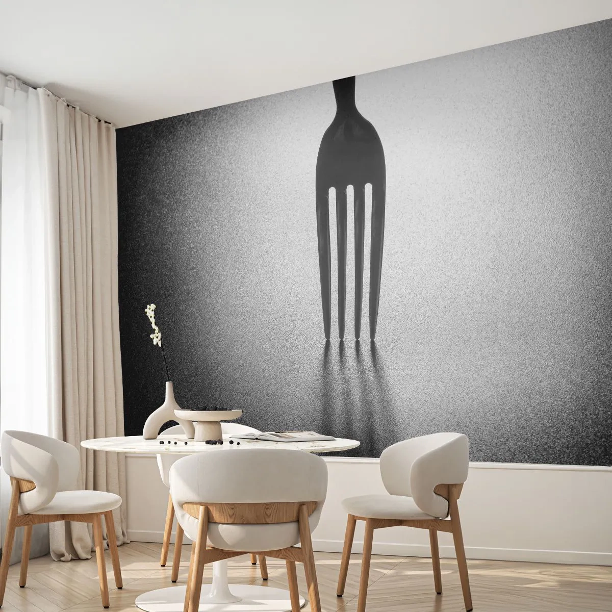 Fotomural Autadhesivo Deluxe Sticker - Luz y sombra - Tenedor, Cuchillería, Cocina - 250x175 cm