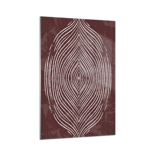Cuadro sobre vidrio - Impresiones sobre Vidrio - Ondas simétricas en líneas blancas sobre un fondo marrón - 70x100cm - El espacio habla - Decoración de pared moderna para salón y dormitorio ARTTOR