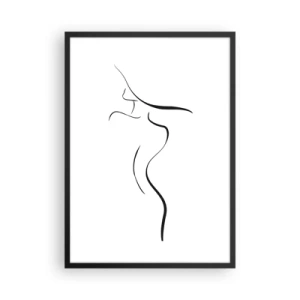 Póster en marco negro - Una silueta minimalista de una mujer dibujada con una línea negra. - 50x70cm - Escurridiza como una ola - Decoración de pared moderna para salón y dormitorio ARTTOR