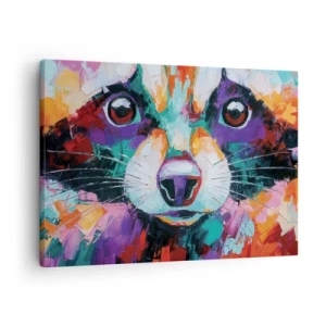 Cuadro sobre lienzo - Impresión de Imagen - Un retrato colorido de un mapache en el estilo de pintura expresiva. - 70x50cm - Solo buenas emociones - Decoración de pared moderna para salón y dormitorio ARTTOR