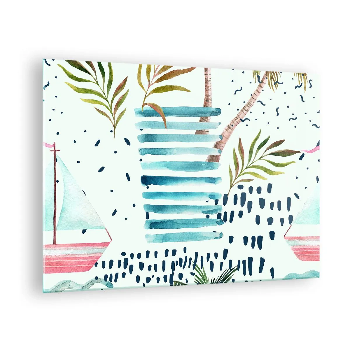Cuadro sobre vidrio - Impresiones sobre Vidrio - Vacaciones bajo las palmeras - 70x50cm - Vacaciones bajo las palmeras - Decoración de pared moderna para salón y dormitorio ARTTOR
