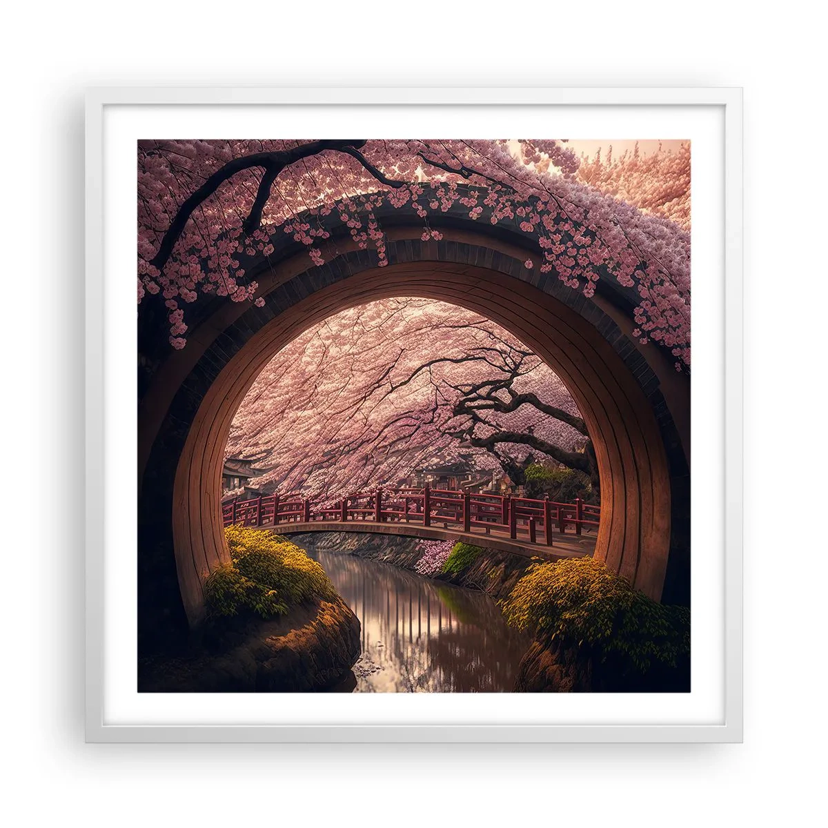 Póster en marco blanco - Primavera japonesa - 60x60 cm