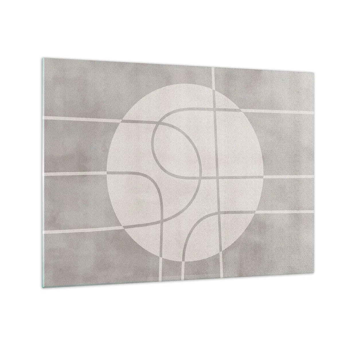 Cuadro sobre vidrio - Impresiones sobre Vidrio - Líneas y círculos beige que crean una composición geométrica. - 70x50cm - Circular y rectilíneo - Decoración de pared moderna para salón y dormitorio ARTTOR