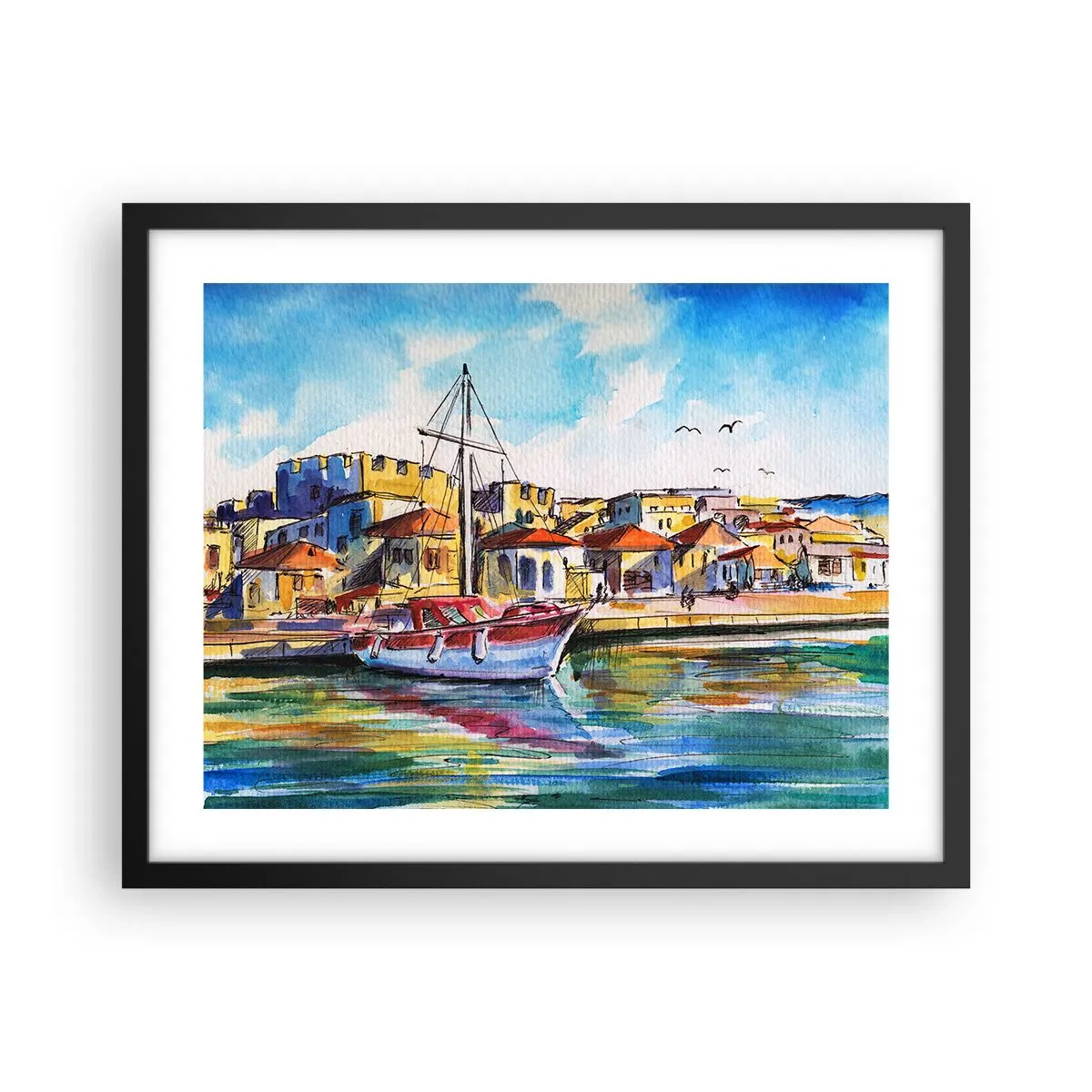 Póster en marco negro - Tarde de arco iris - 50x40 cm