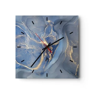 Reloj de pared - Reloj de vidrio - Patrones abstractos azules con acentos dorados - 30x30cm - Polvo de oro - Decoración de pared moderna para salón y dormitorio ARTTOR