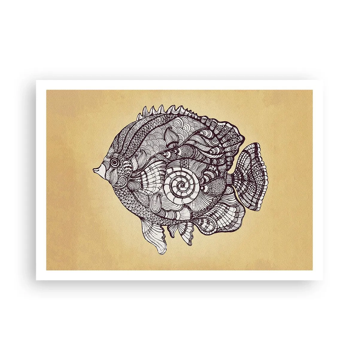 Póster - Peces decorativos en estilo de dibujo con patrones. - 100x70cm - De un océano de ornamentos - Decoración de pared moderna para salón y dormitorio ARTTOR