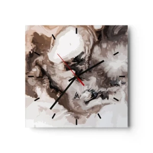 Reloj de pared - Reloj de vidrio - Patrón abstracto en tonos marrones y blancos. - 30x30cm - El nacimiento de una galaxia - Decoración de pared moderna para salón y dormitorio ARTTOR