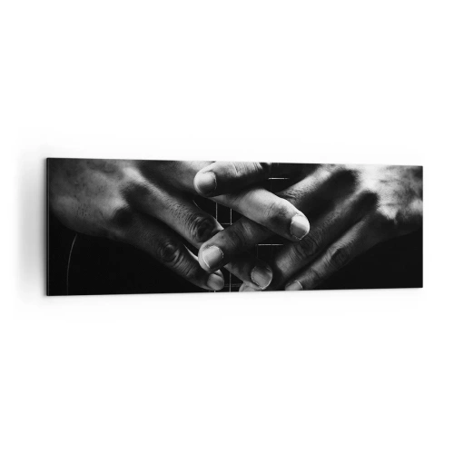Cuadro sobre lienzo - Impresión de Imagen - Manos unidas sobre una guitarra en un tono monocromático. - 160x50cm - La oración del artista - Decoración de pared moderna para salón y dormitorio ARTTOR