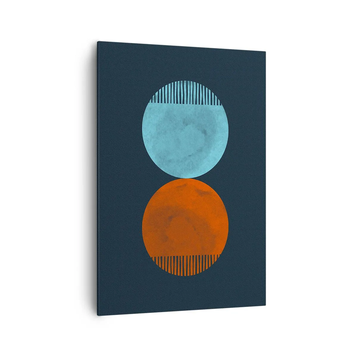 Cuadro sobre lienzo - Impresión de Imagen - Diseño minimalista de dos ruedas en azul y naranja. - 70x100cm - ¿Solo geometría? - Decoración de pared moderna para salón y dormitorio ARTTOR