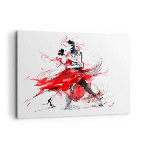 Cuadro sobre lienzo - Impresión de Imagen - Bailarines en un baile dinámico con acentos rojos. - 120x80cm - El tango: el ritmo de la pasión - Decoración de pared moderna para salón y dormitorio ARTTOR