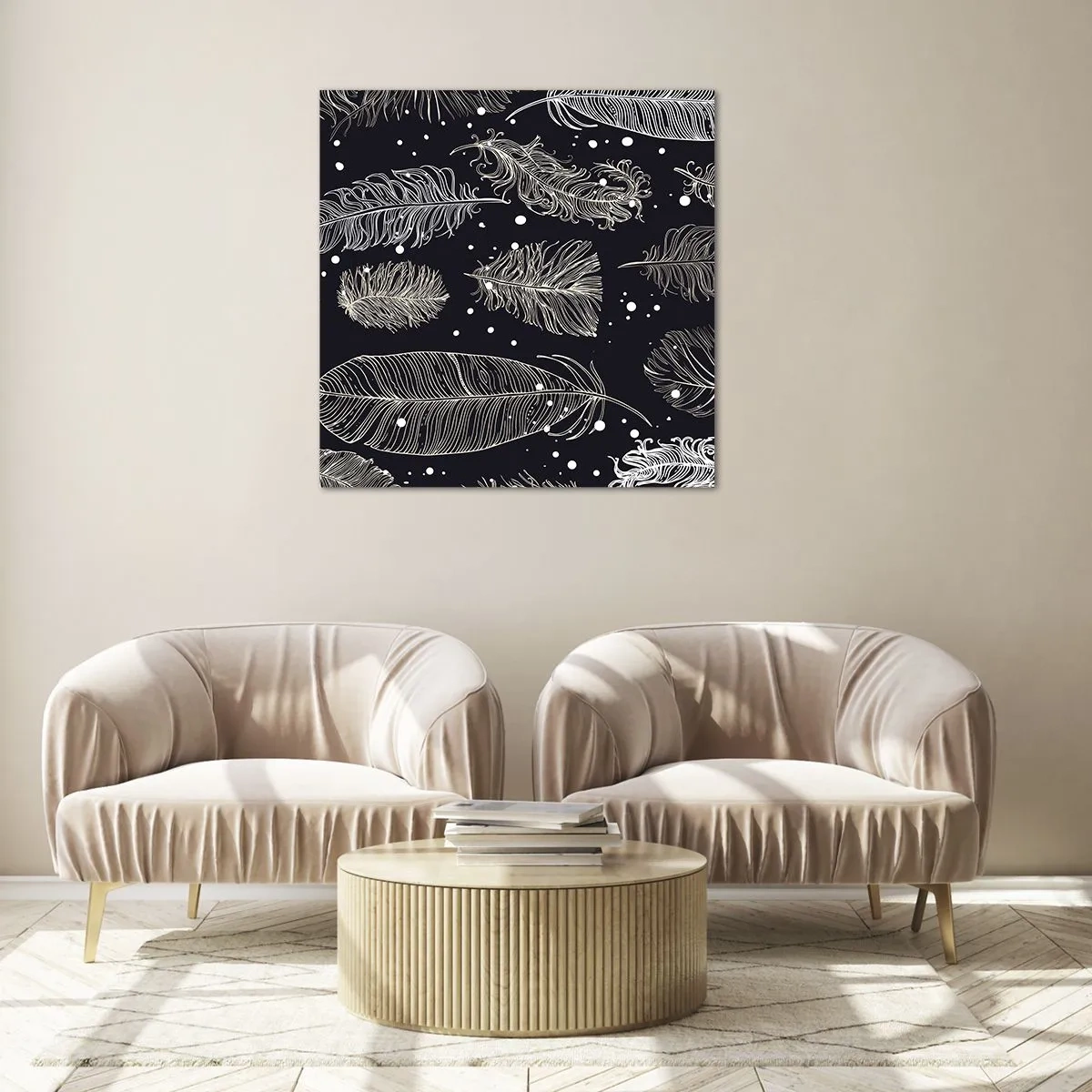 Cuadro sobre vidrio - Impresiones sobre Vidrio - Encaje de plumas - 70x70 cm