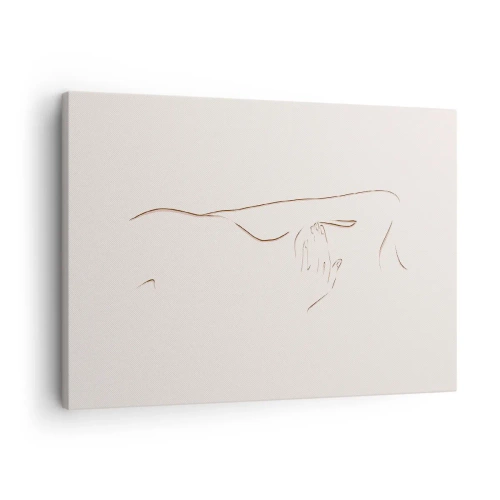 Cuadro sobre lienzo - Impresión de Imagen - Un dibujo lineal sutil de una silueta sobre un fondo claro. - 70x50cm - La forma del deseo - Decoración de pared moderna para salón y dormitorio ARTTOR