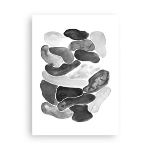 Póster - Formas abstractas en tonos de negro, gris y blanco. - 50x70cm - Abstracción pétrea - Decoración de pared moderna para salón y dormitorio ARTTOR