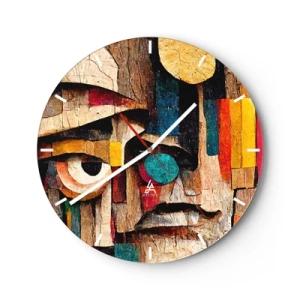 Reloj de pared - Reloj de vidrio - Cara colorida en estilo de mosaico de madera hecho con formas geométricas. - 30x30cm - Te veo... - Decoración de pared moderna para salón, cocina y dormitorio ARTTOR