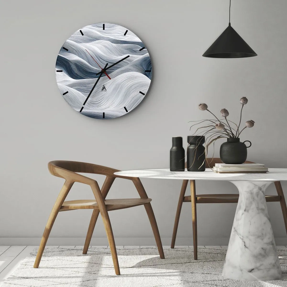 Reloj de pared - Reloj de vidrio - Olas blancas y azules - 30x30 cm