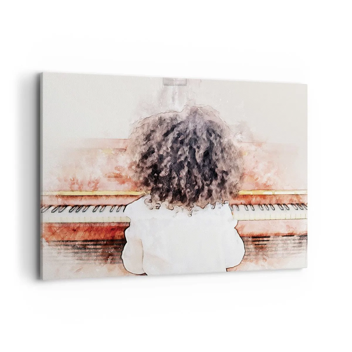 Cuadro sobre lienzo - Impresión de Imagen - Una chica con cabello tupido al piano - 120x80cm - Descubriendo un mundo nuevo - Decoración de pared moderna para salón y dormitorio ARTTOR