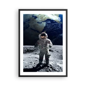 Póster en marco negro - Astronauta en la superficie de la luna - 50x70cm - Saludos desde la Luna - Decoración de pared moderna para salón y dormitorio ARTTOR