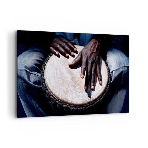 Cuadro sobre lienzo - Impresión de Imagen - Manos tocando un tambor djembé en una composición dinámica - 120x80cm - Vive a tu ritmo - Decoración de pared moderna para salón y dormitorio ARTTOR
