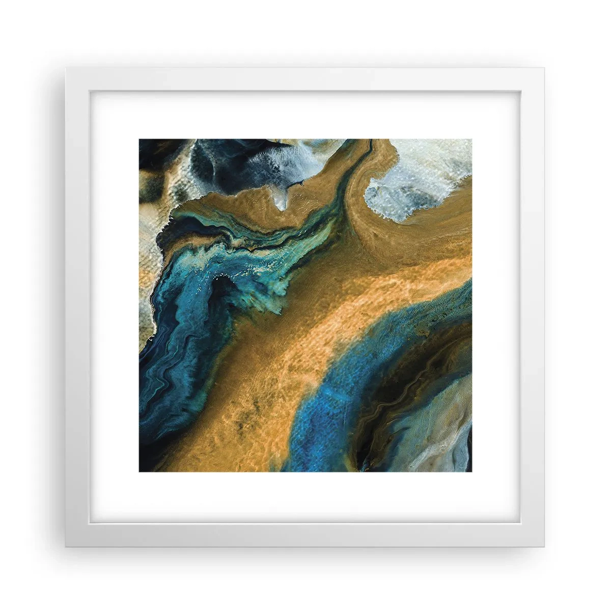 Póster en marco blanco - Azul - amarillo - influencia mutua - 30x30 cm