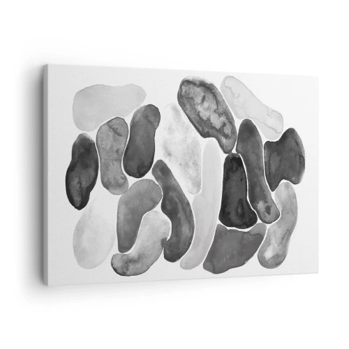 Cuadro sobre lienzo - Impresión de Imagen - Abstracción en blanco y negro con manchas irregulares sobre un fondo blanco. - 70x50cm - Abstracción pétrea - Decoración de pared moderna para salón y dormitorio ARTTOR