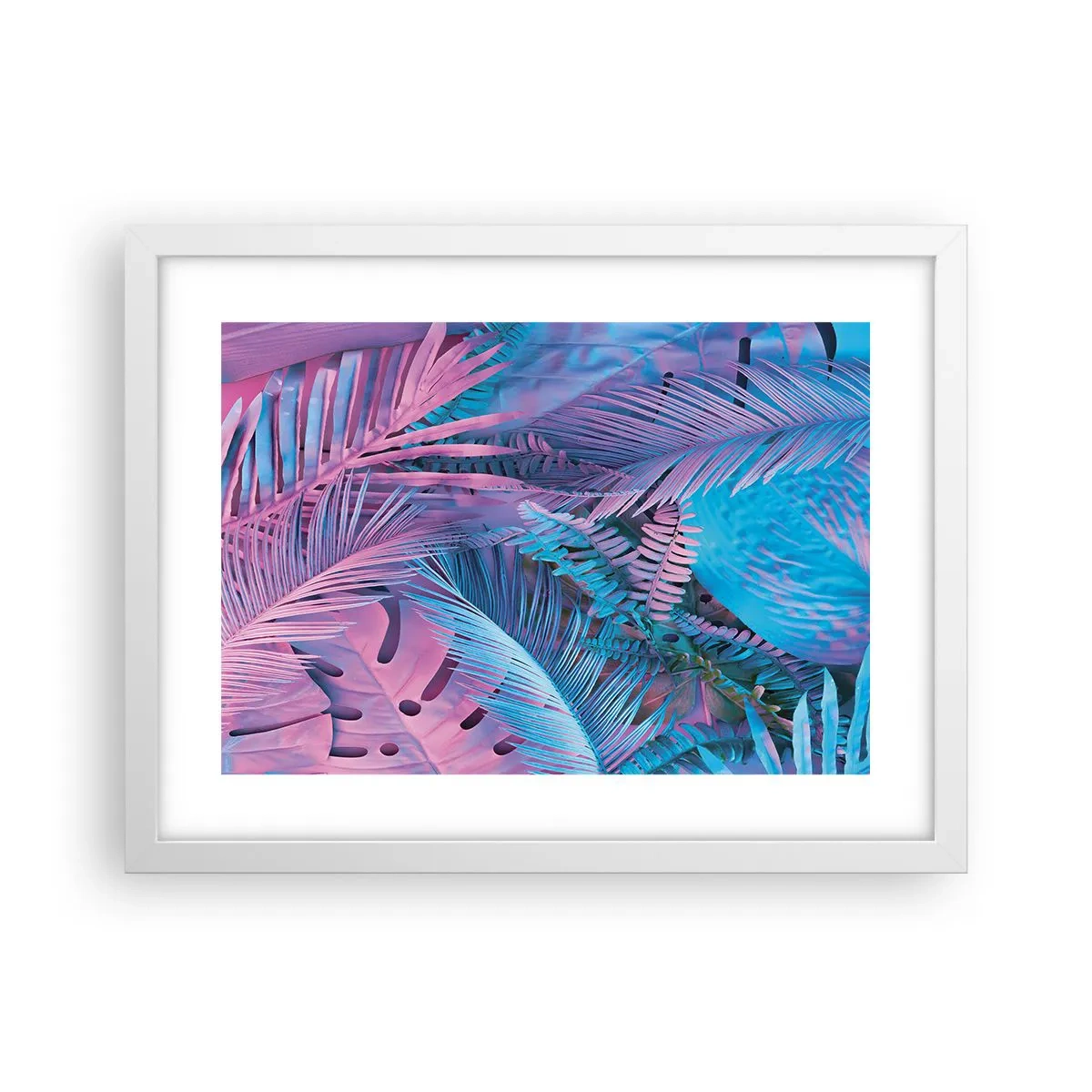 Póster en marco blanco - Trópicos en rosa y azul - 40x30 cm