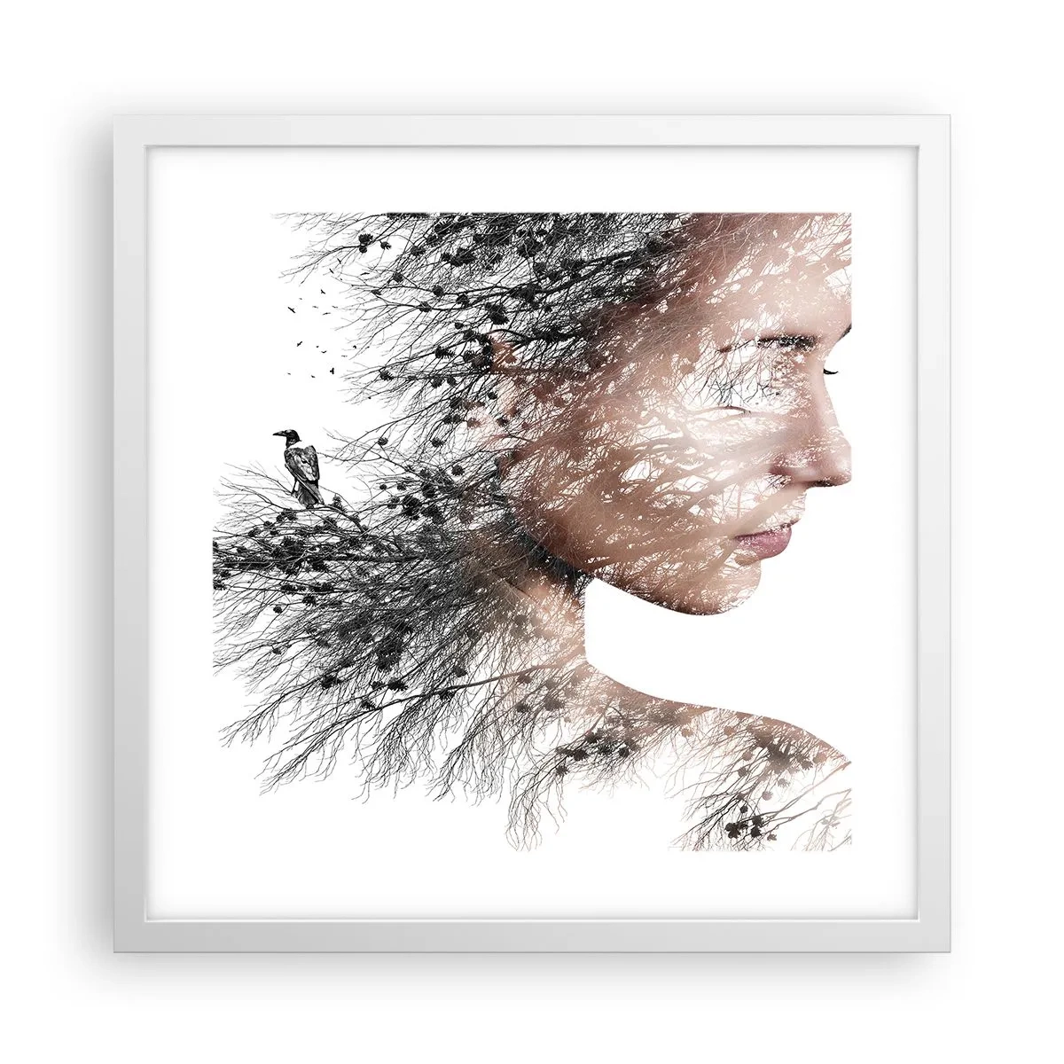 Póster en marco blanco - Espíritu del bosque - 40x40 cm