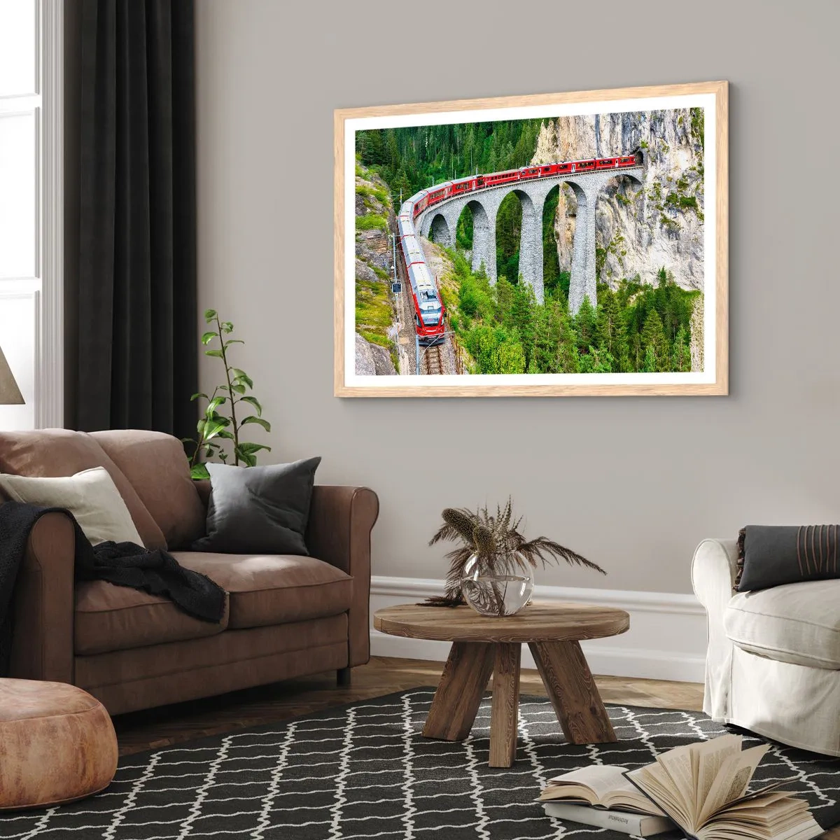 Póster en marco roble claro - Atravesando las montañas - 70x50 cm