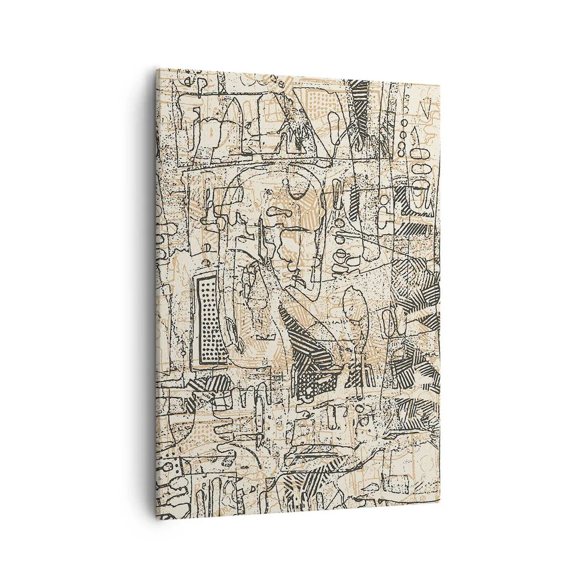 Cuadro sobre lienzo - Impresión de Imagen - Patrones y líneas abstractas sobre un fondo beige - 50x70cm - A la espera de ser descifrado - Decoración de pared moderna para salón y dormitorio ARTTOR