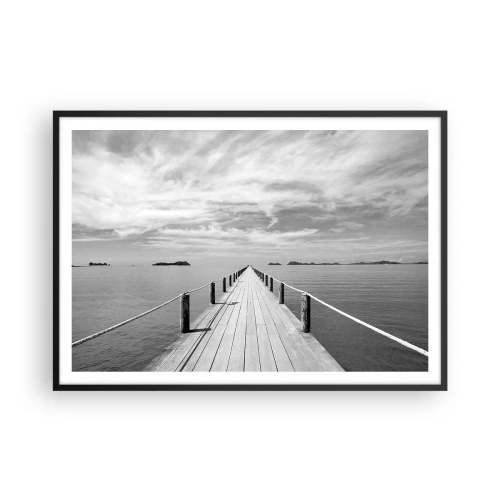 Póster en marco negro - Un muelle de madera que se pierde en la distancia sobre un mar en calma. - 100x70cm - Hora de viajar - Decoración de pared moderna para salón y dormitorio ARTTOR
