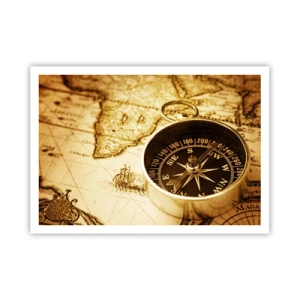 Póster - Una brújula antigua sobre el fondo de un mapa del viejo mundo. - 100x70cm - ¿Este u Oeste? - Decoración de pared moderna para salón y dormitorio ARTTOR