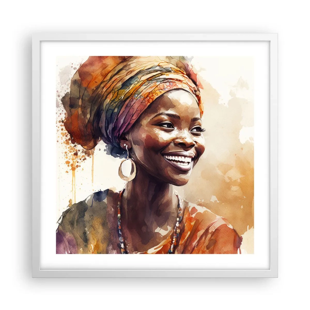 Póster en marco blanco - Reina africana - 50x50 cm