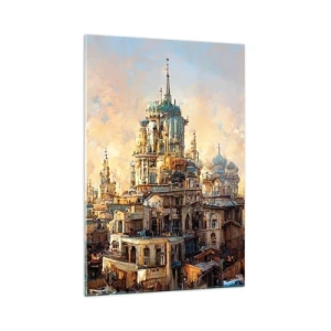 Cuadro sobre vidrio - Impresiones sobre Vidrio - Torres arquitectónicas bajo los rayos del sol poniente - 70x100cm - Una ciudad de ciudades - Decoración de pared moderna para salón y dormitorio ARTTOR