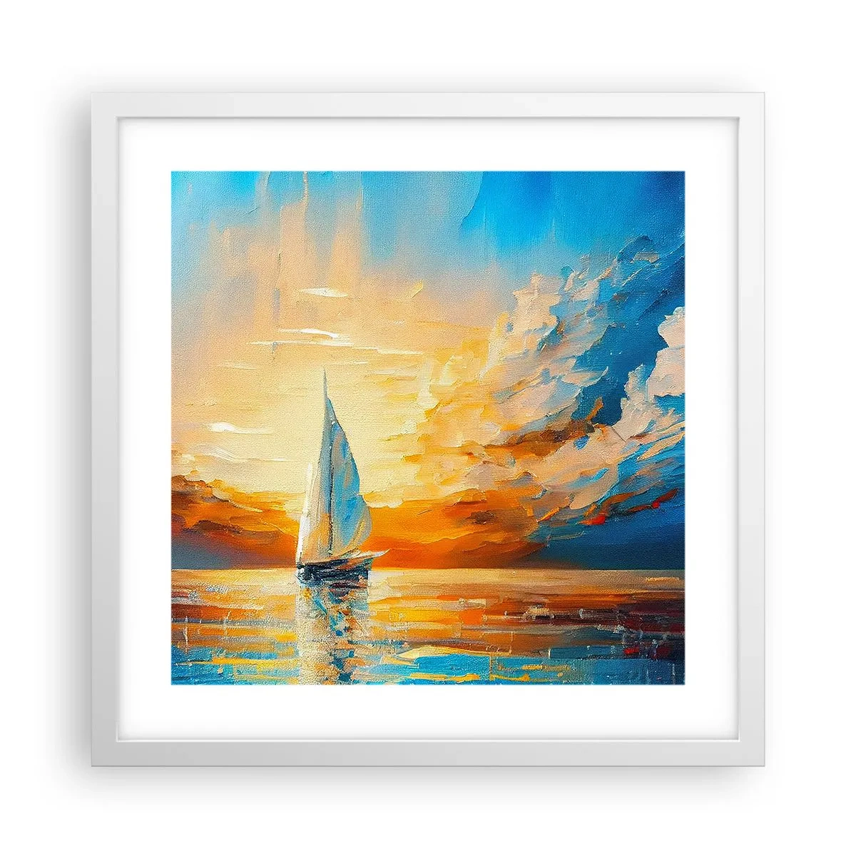Póster en marco blanco - Navegando en oro - 40x40 cm