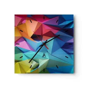 Reloj de pared - Reloj de vidrio - Origami arco iris - 40x40 cm