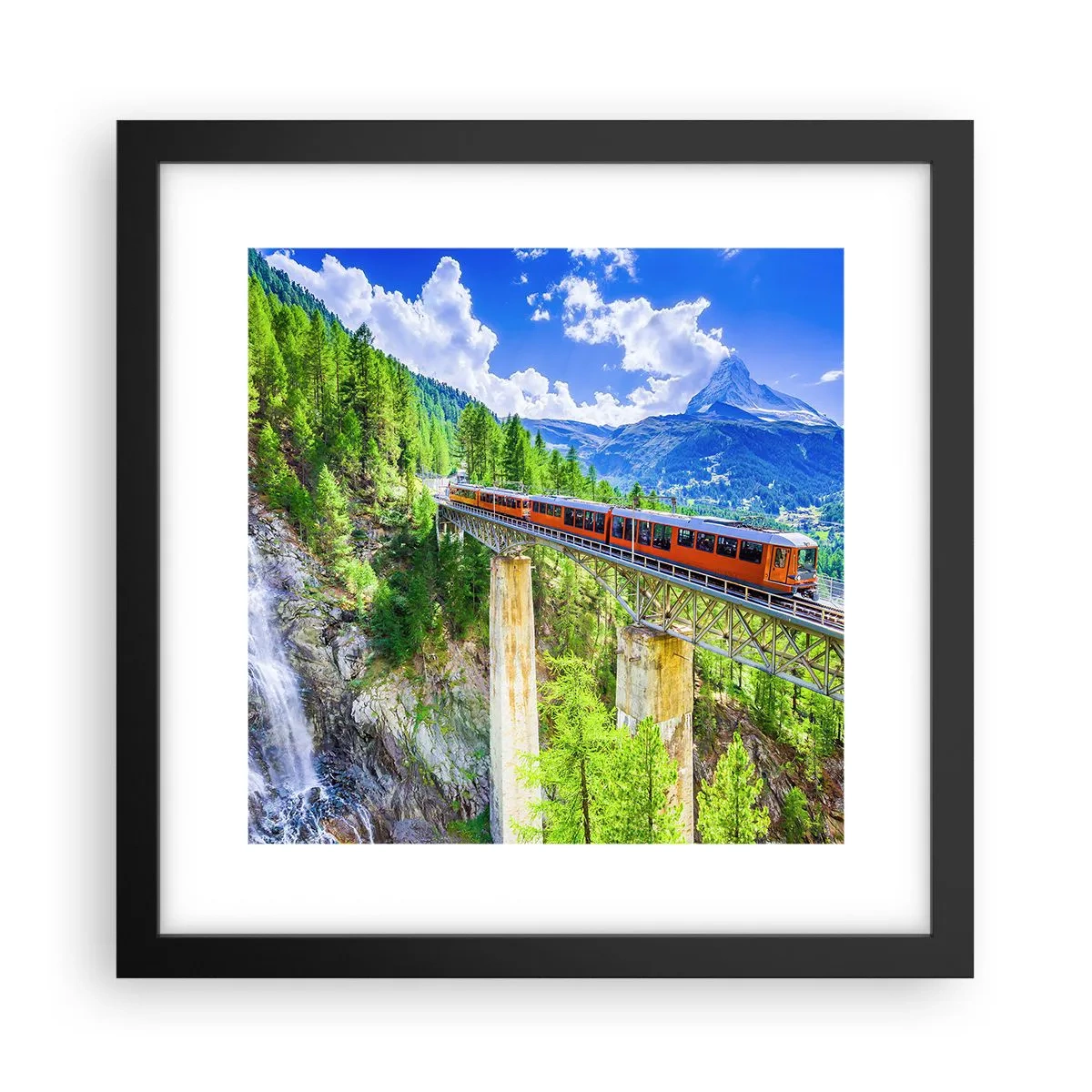 Póster en marco negro - Ferrocarril a los Alpes - 30x30 cm