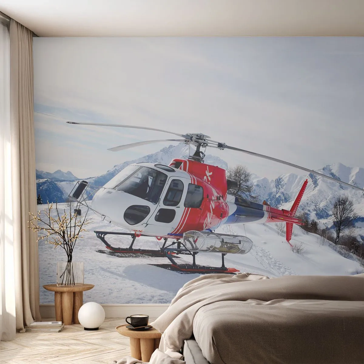 Fotomural Premium Canvas - Siempre listo - Helicóptero, Paisaje, Alpes - 250x175 cm