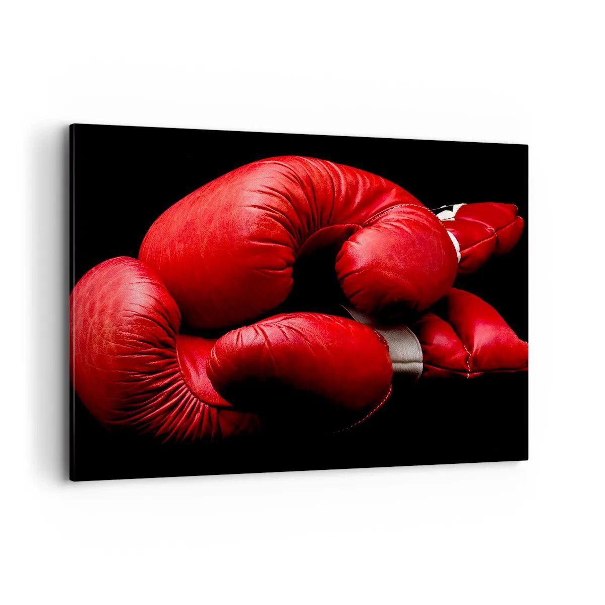 Cuadro sobre lienzo - Impresión de Imagen - Guantes de boxeo rojos sobre fondo negro - 100x70cm - La emoción del combate quedó atrás - Decoración de pared moderna para salón y dormitorio ARTTOR