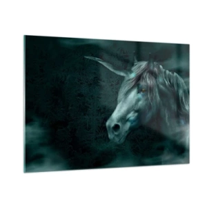 Cuadro sobre vidrio - Impresiones sobre Vidrio - Unicornio en el bosque misterioso - 100x70cm - En un bosque de cuento de hadas - Decoración de pared moderna para salón y dormitorio ARTTOR