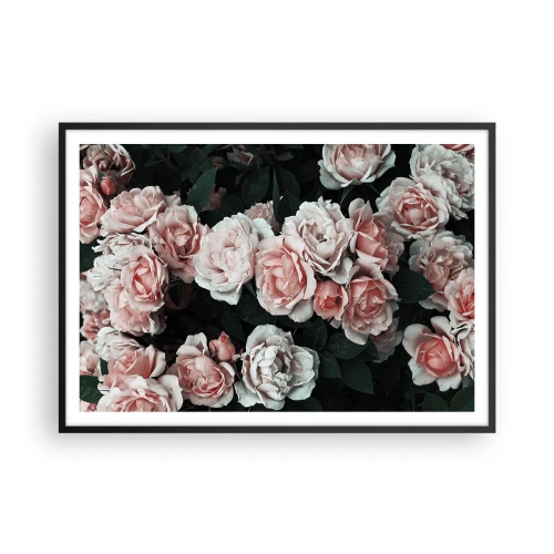 Póster en marco negro - Rosas rosadas sobre un fondo oscuro en una composición sutil. - 100x70cm - Conjunto de rosas - Decoración de pared moderna para salón y dormitorio ARTTOR
