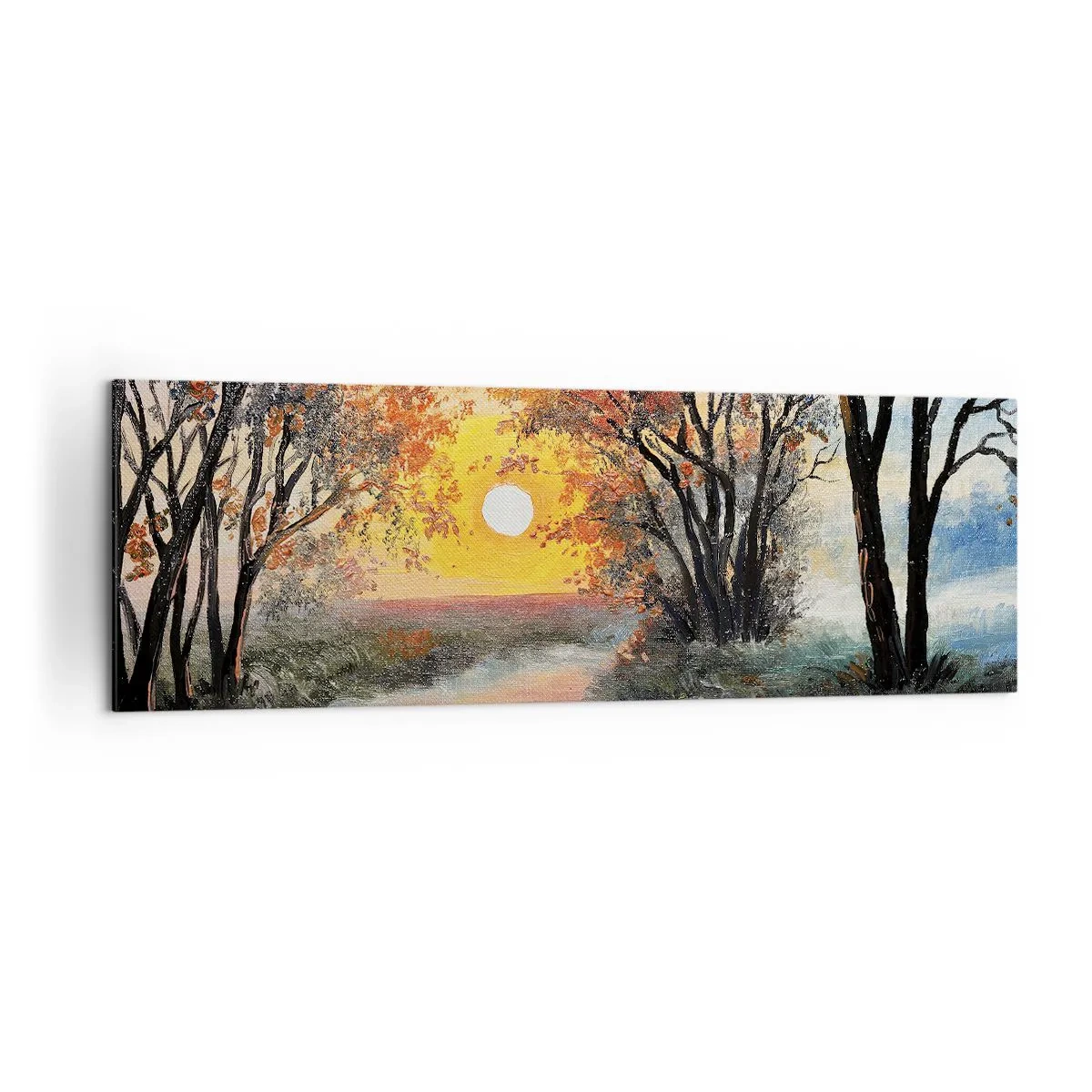 Cuadro sobre lienzo - Impresión de Imagen - Puesta de sol sobre el río en un paisaje otoñal - 160x50cm - Ambiente otoñal - Decoración de pared moderna para salón y dormitorio ARTTOR