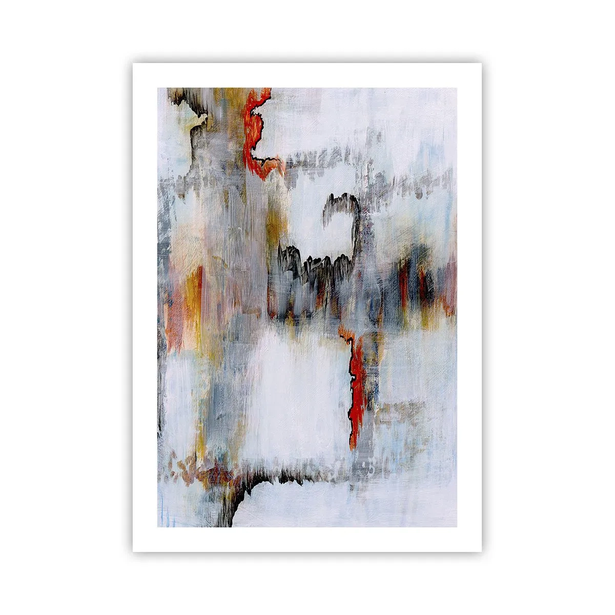 Póster - Una composición abstracta con tonos grises y acentos rojos. - 50x70cm - Abstracto sobre el agua - Decoración de pared moderna para salón y dormitorio ARTTOR