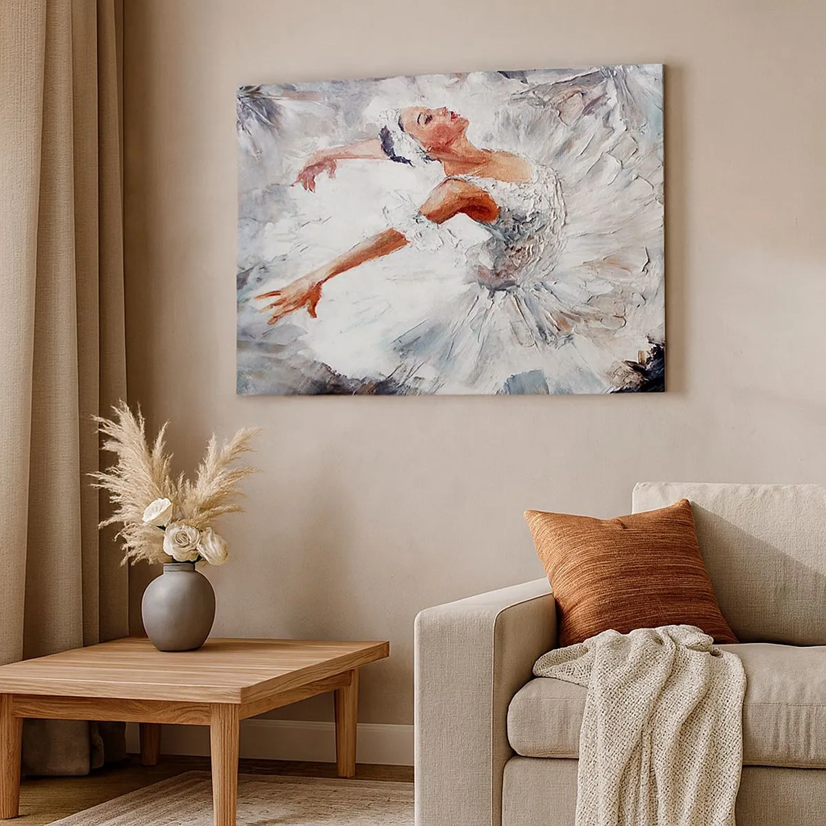 Cuadro sobre lienzo - Impresión de Imagen - Una bailarina con un vestido blanco bailando. - 70x50cm - Suave y ligera - Decoración de pared moderna para salón y dormitorio ARTTOR