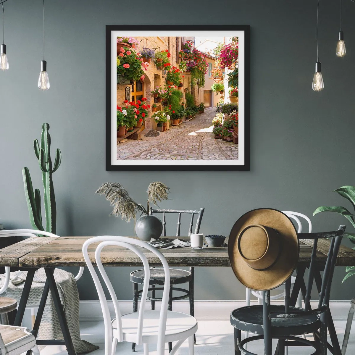 Póster en marco negro - En un torrente de flores - 30x30 cm