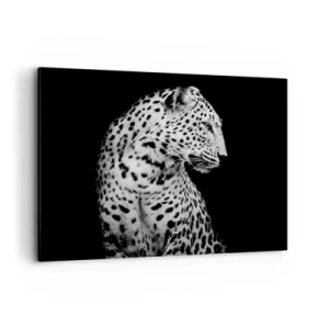Cuadro sobre lienzo - Impresión de Imagen - Imagen en blanco y negro de un leopardo sobre un fondo negro. - 100x70cm - El perfil derecho es perfecto - Decoración de pared moderna para salón y dormitorio ARTTOR