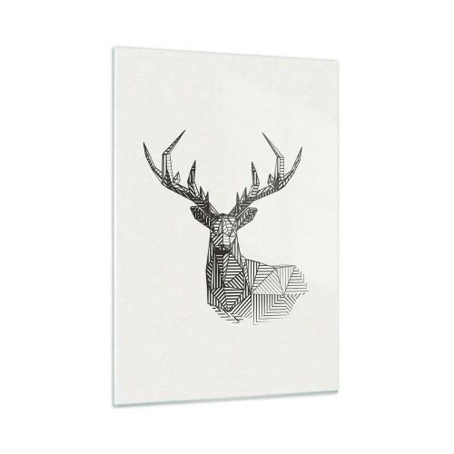 Cuadro sobre vidrio - Impresiones sobre Vidrio - Ciervo cubista hecho de formas geométricas sobre un fondo blanco. - 50x70cm - Ciervo en estilo cubista - Decoración de pared moderna para salón y dormitorio ARTTOR