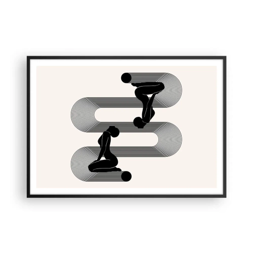 Póster en marco negro - Siluetas negras con líneas geométricas sobre un fondo claro - 100x70cm - Simetría sensual - Decoración de pared moderna para salón y dormitorio ARTTOR