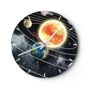 Reloj de pared - Reloj de vidrio - El sistema solar con el Sol y las órbitas planetarias visibles - 30x30cm - Danza cósmica - Decoración de pared moderna para salón, cocina y dormitorio ARTTOR