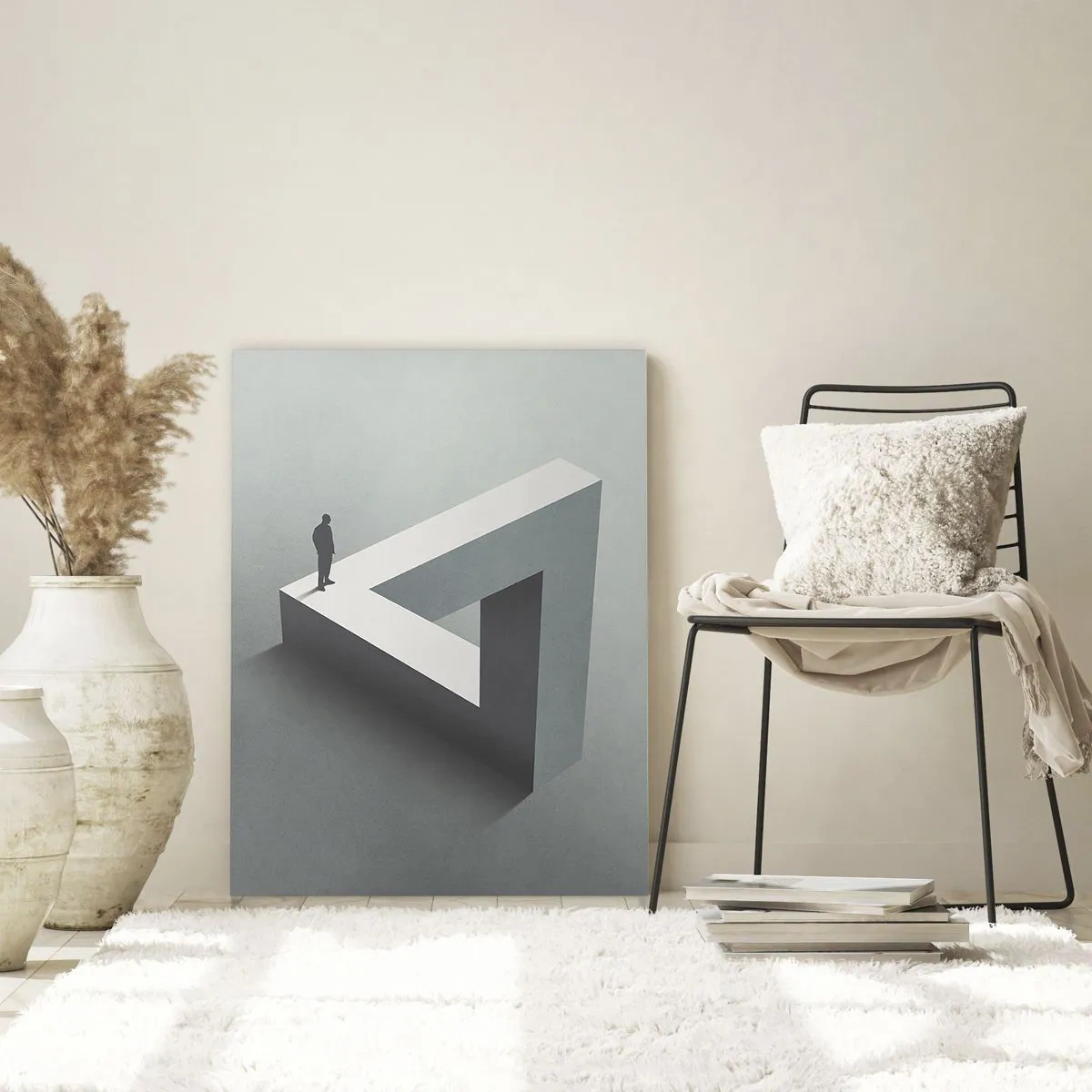 Cuadro sobre vidrio - Impresiones sobre Vidrio - Una figura sobre una estructura geométrica al estilo de una ilusión óptica. - 50x70cm - Y, sin embargo, es posible - Decoración de pared moderna para salón y dormitorio ARTTOR