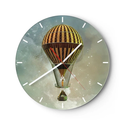 Reloj de pared - Reloj de vidrio - Un globo estilizado flotando sobre un cielo estrellado con un toque retro. - 30x30cm - Vuelos pioneros - Decoración de pared moderna para salón, cocina y dormitorio ARTTOR