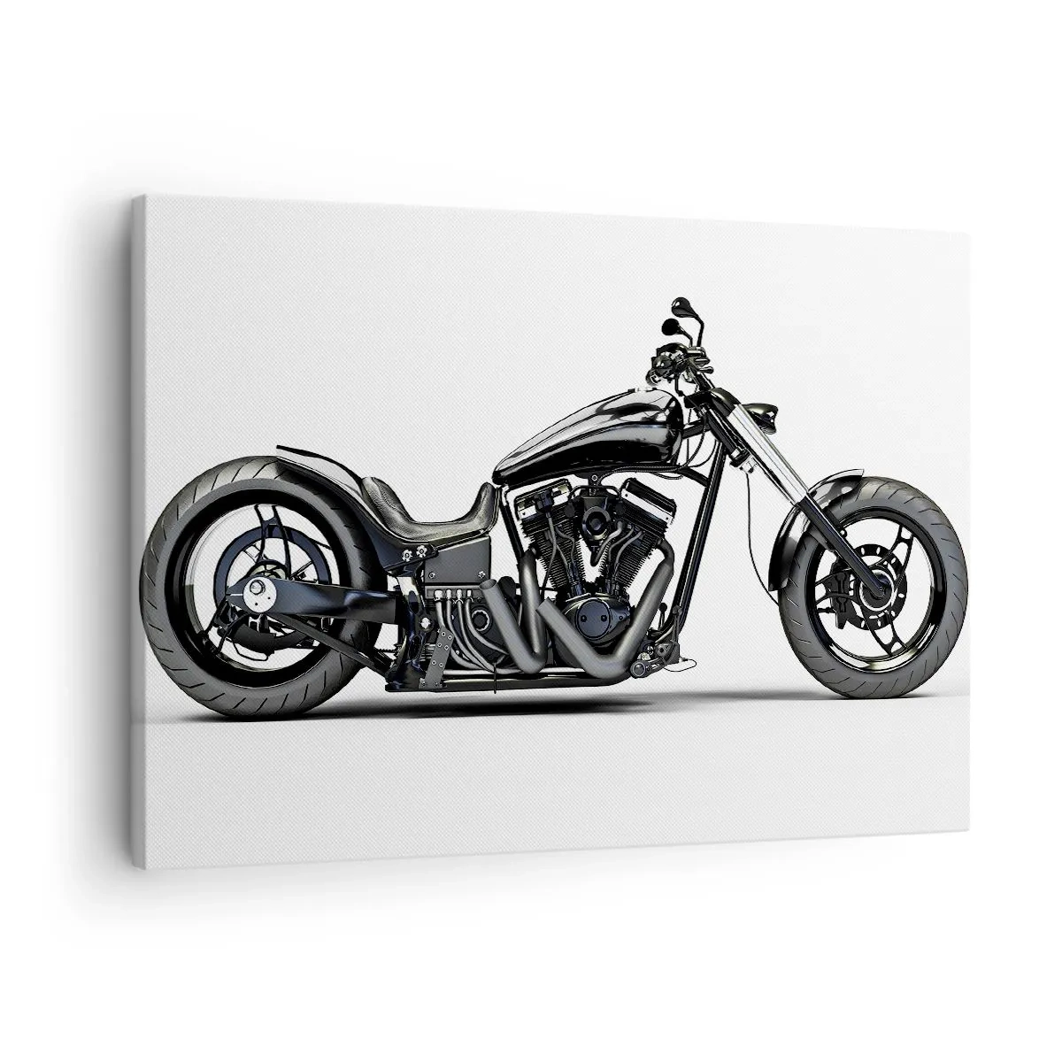 Cuadro sobre lienzo - Impresión de Imagen - Elegante motocicleta personalizada negra sobre un fondo blanco. - 70x50cm - Para los que aman la libertad - Decoración de pared moderna para salón y dormitorio ARTTOR